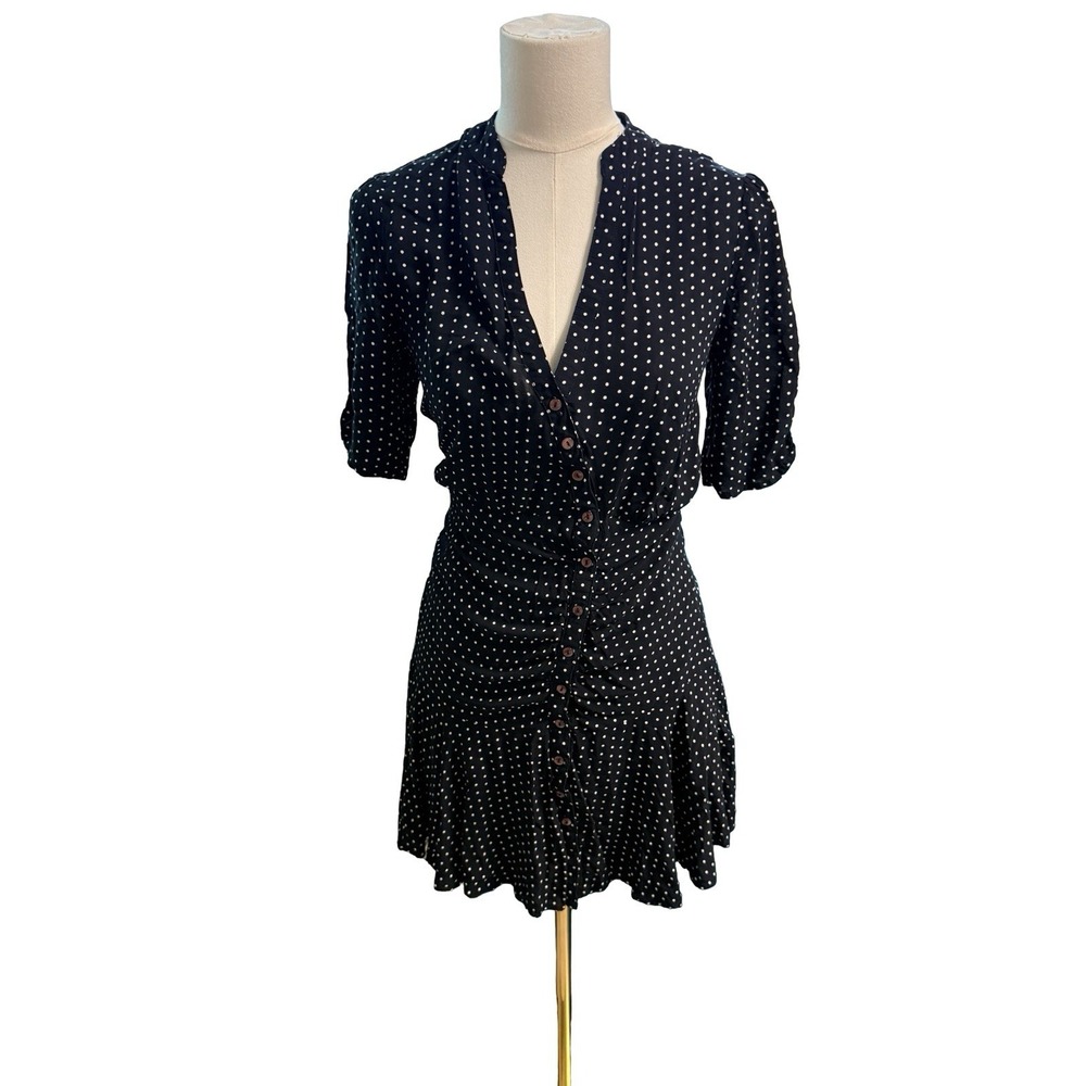 Free People Pippa Short Sleeve Dress Polka Dot in Black Size S Twee Romantic - Picture 3 of 7